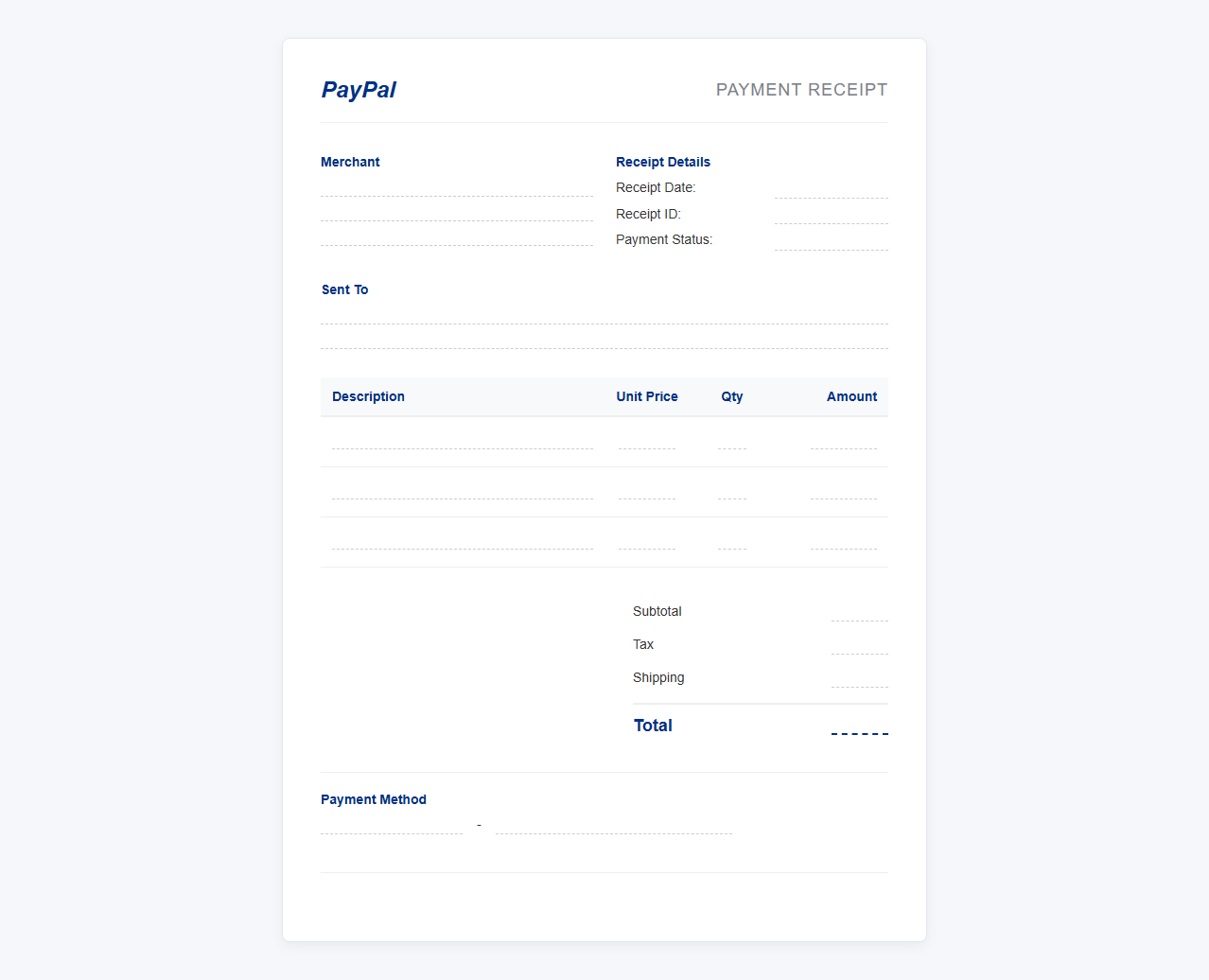 Simple PayPal Payment Receipt Layout