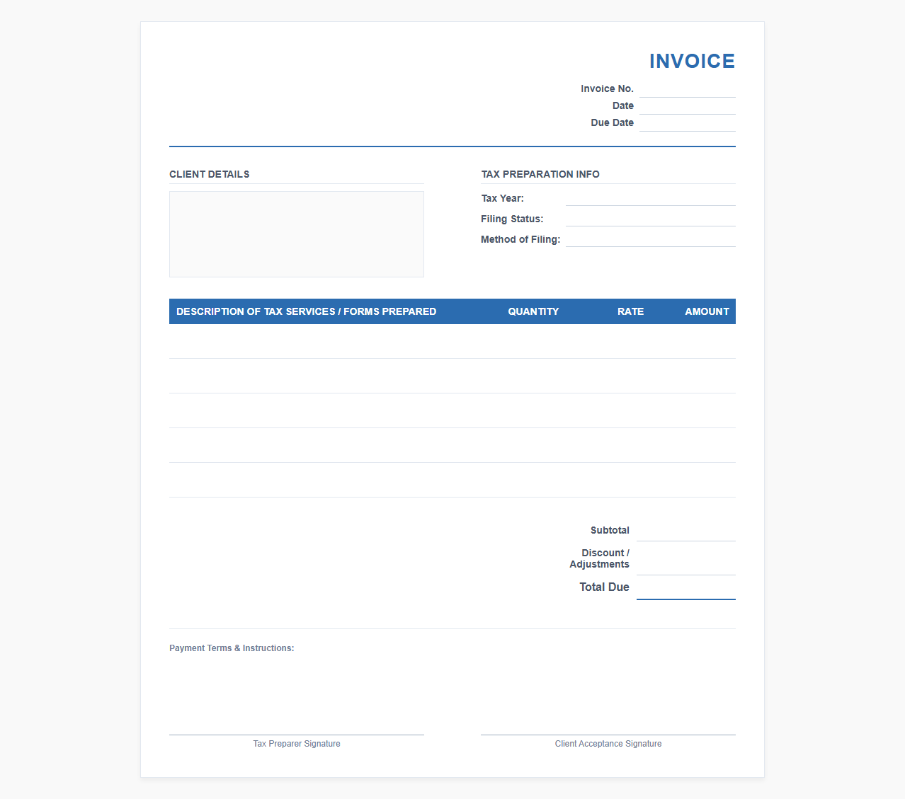 Simple Tax Preparation Invoice Template