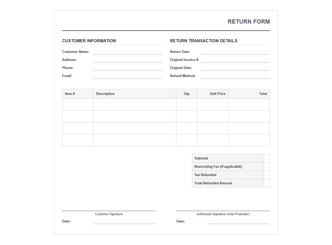 Single Owner Business Return Template