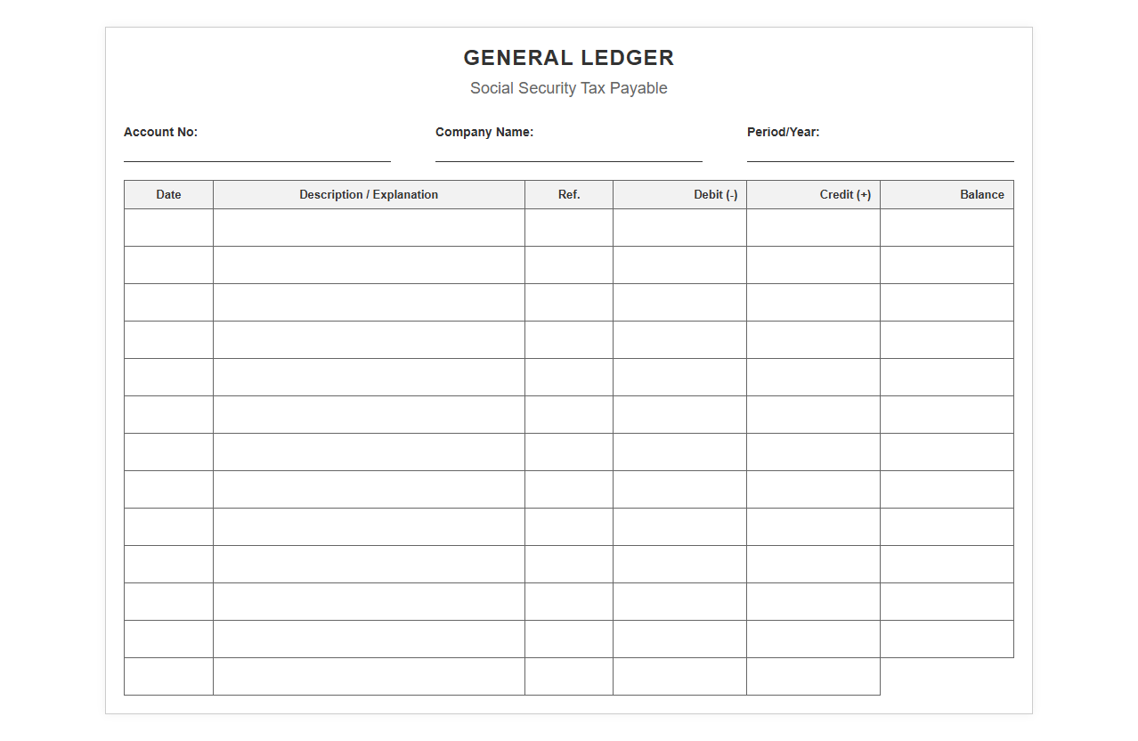 Social Security Tax Payable General Ledger Template
