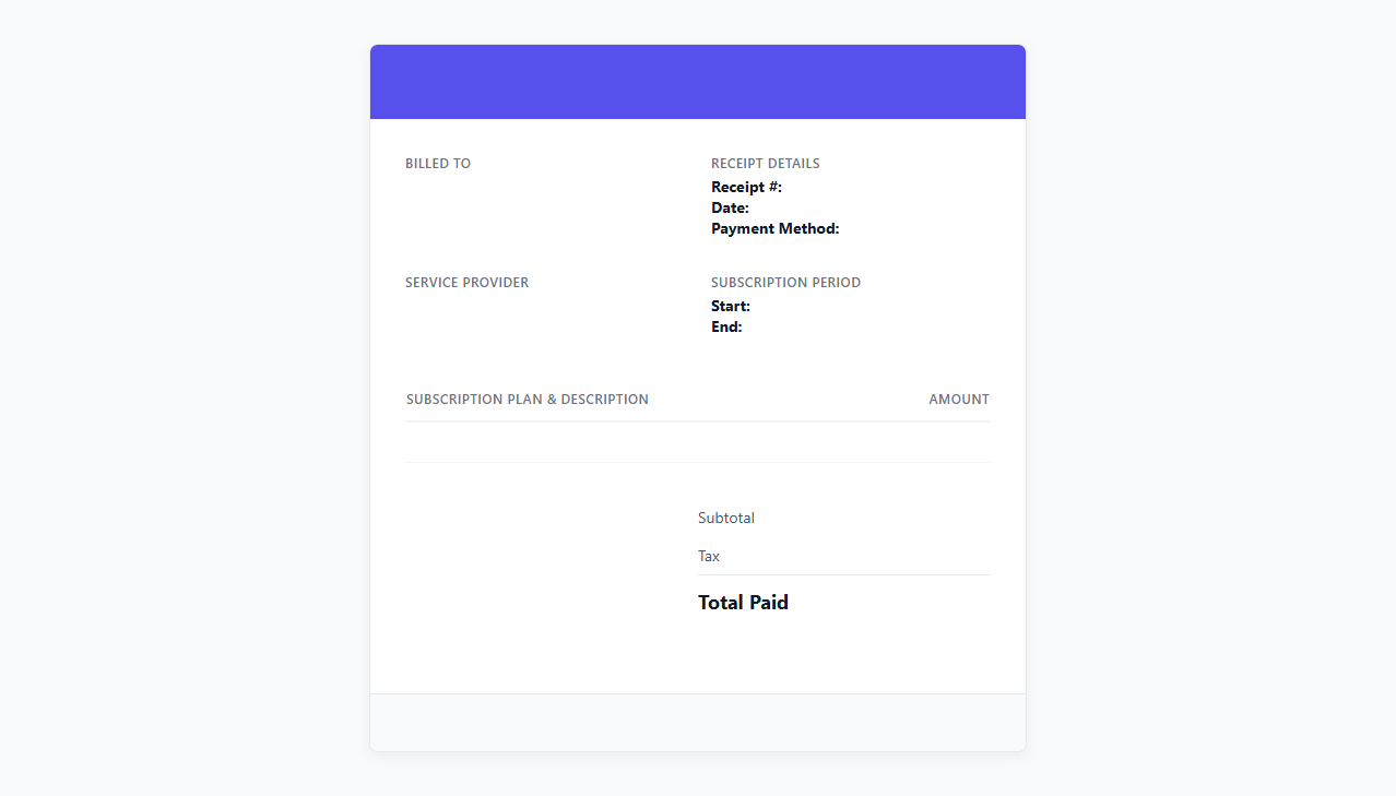 Software as a Service Subscription Invoice Receipt