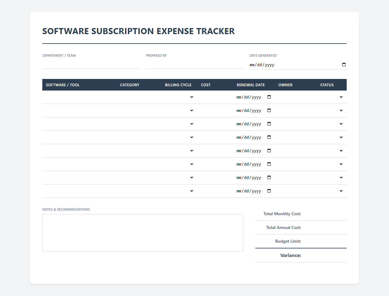 Software Subscription Expense Tracker