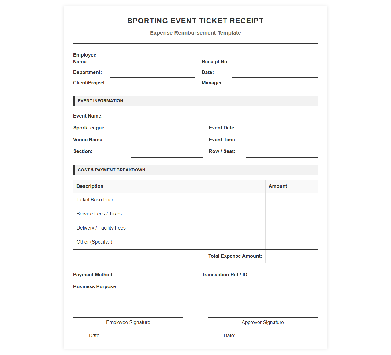 Sporting Event Ticket Receipt Template