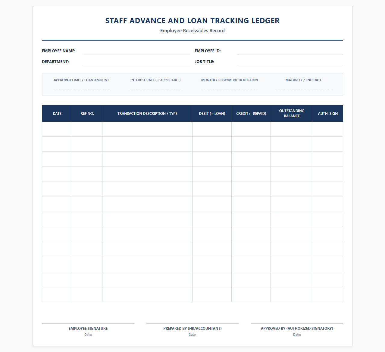 Staff Advance and Loan Tracking Ledger