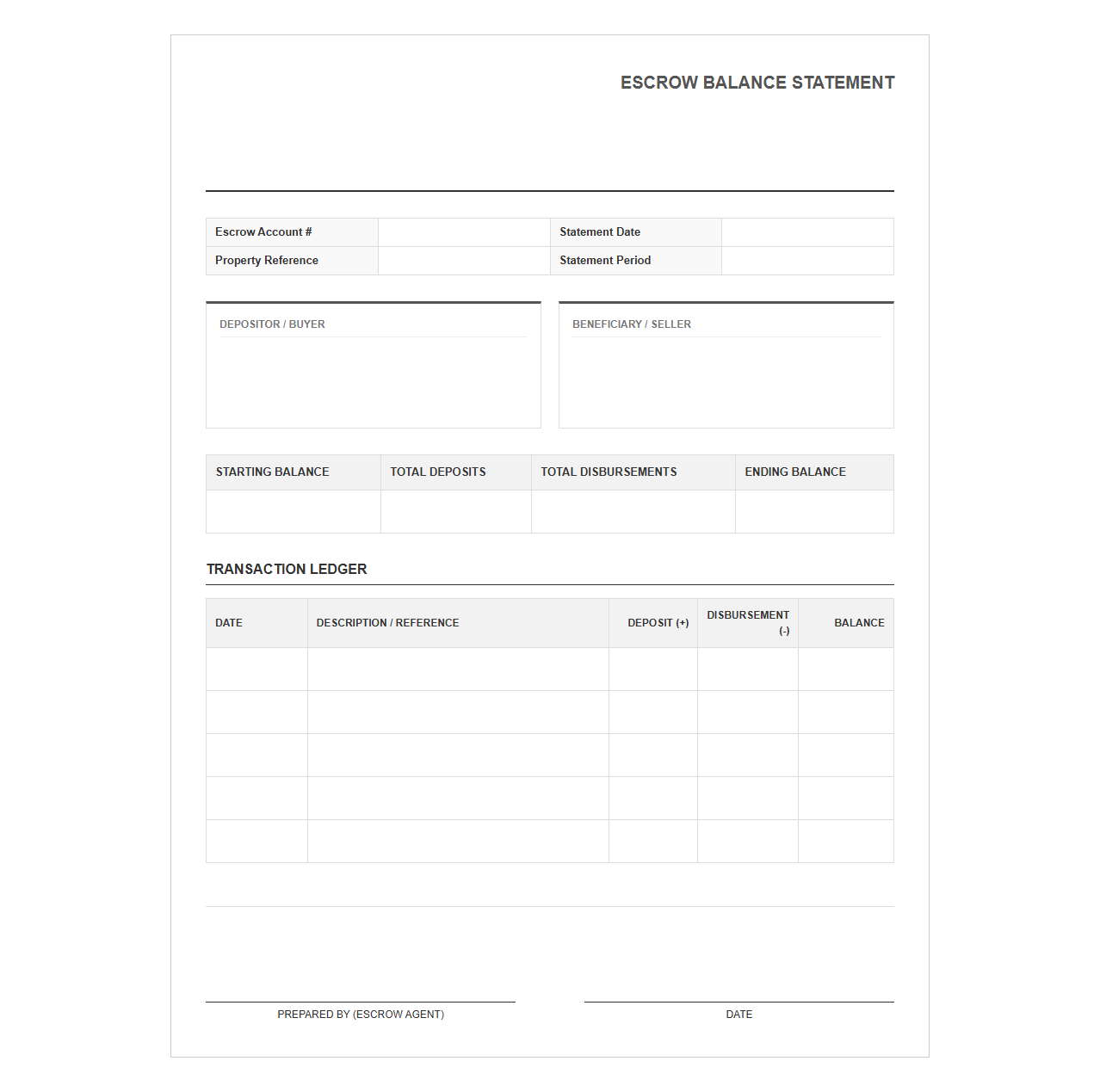 Standard Escrow Balance Statement