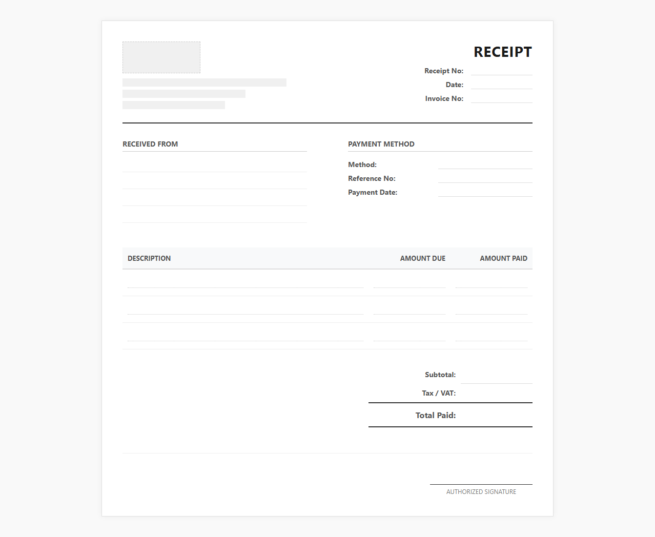 Standard Invoice Payment Receipt