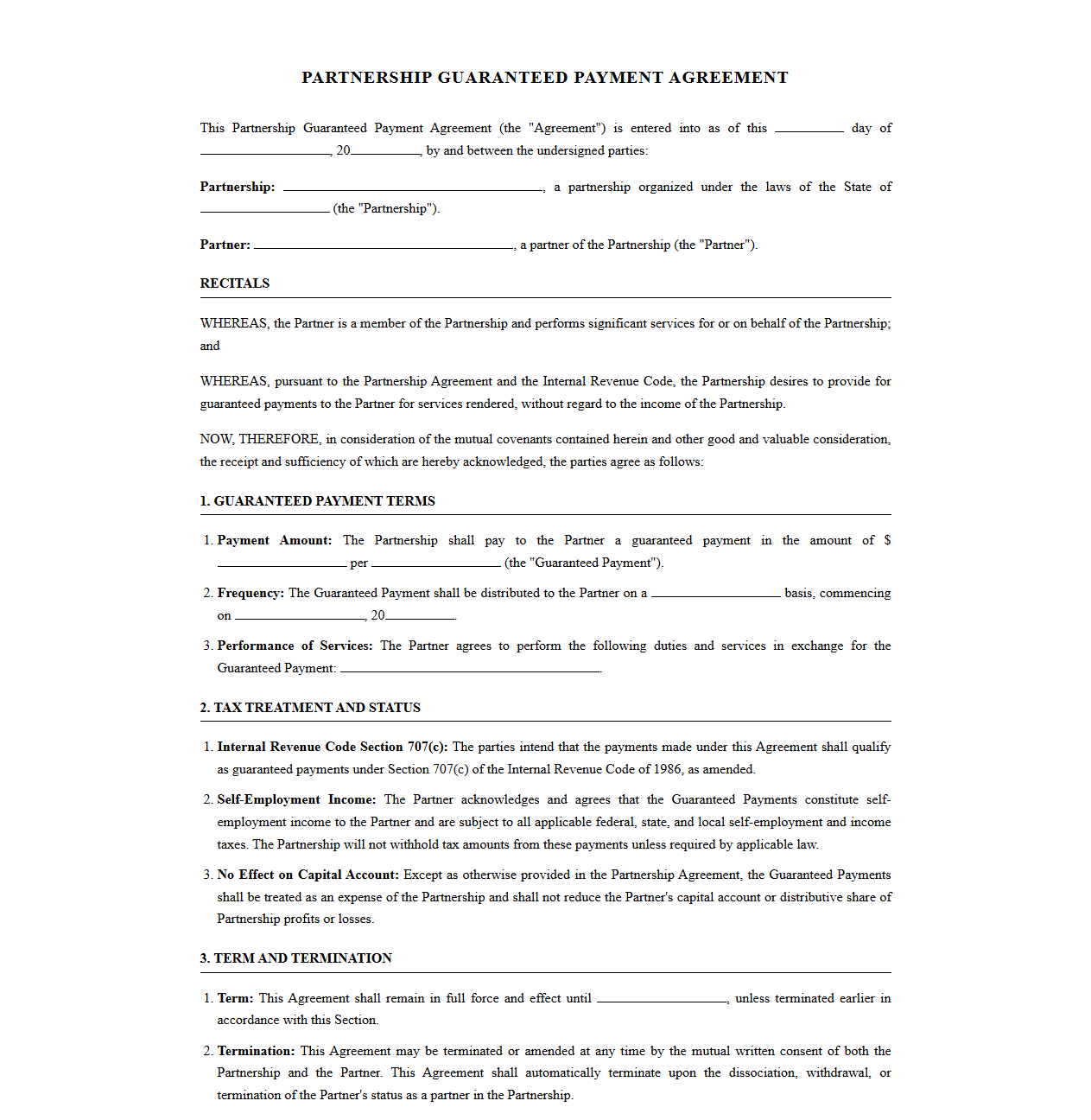 Standard Partnership Guaranteed Payment Contract