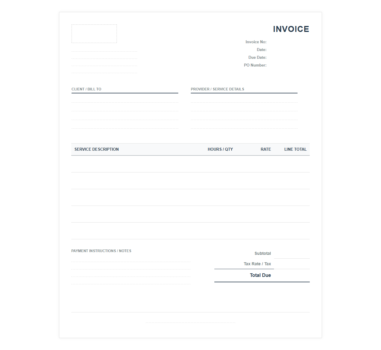Standard Service Billing Invoice Format