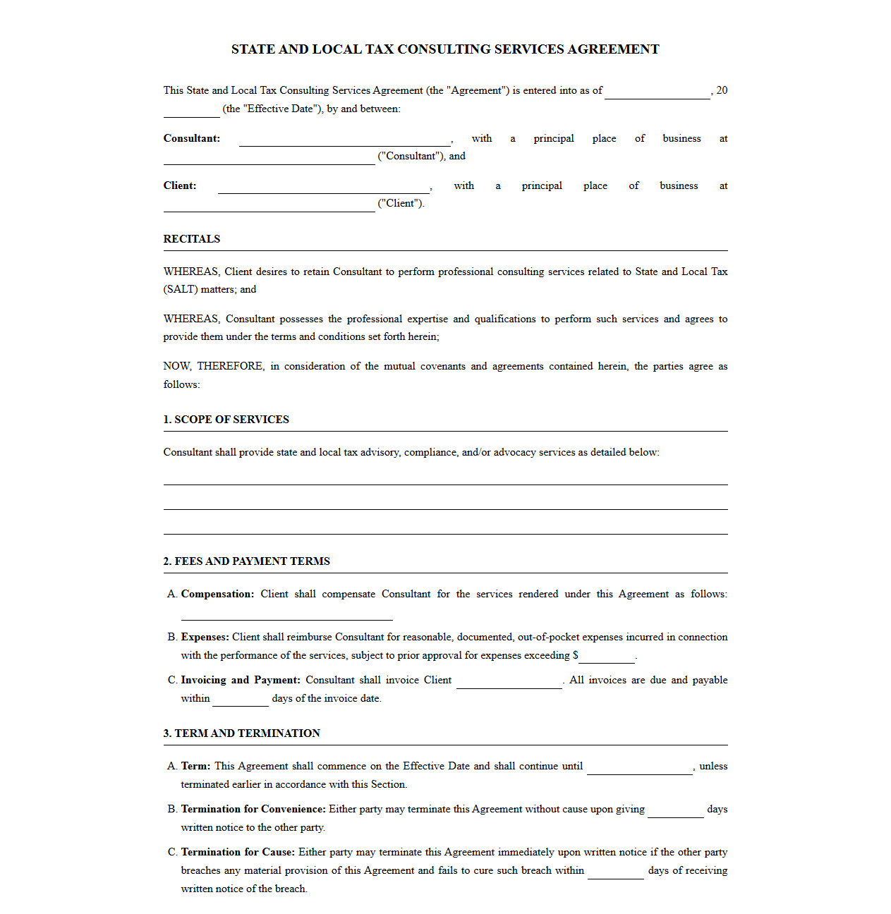 State and Local Tax Consulting Services Agreement