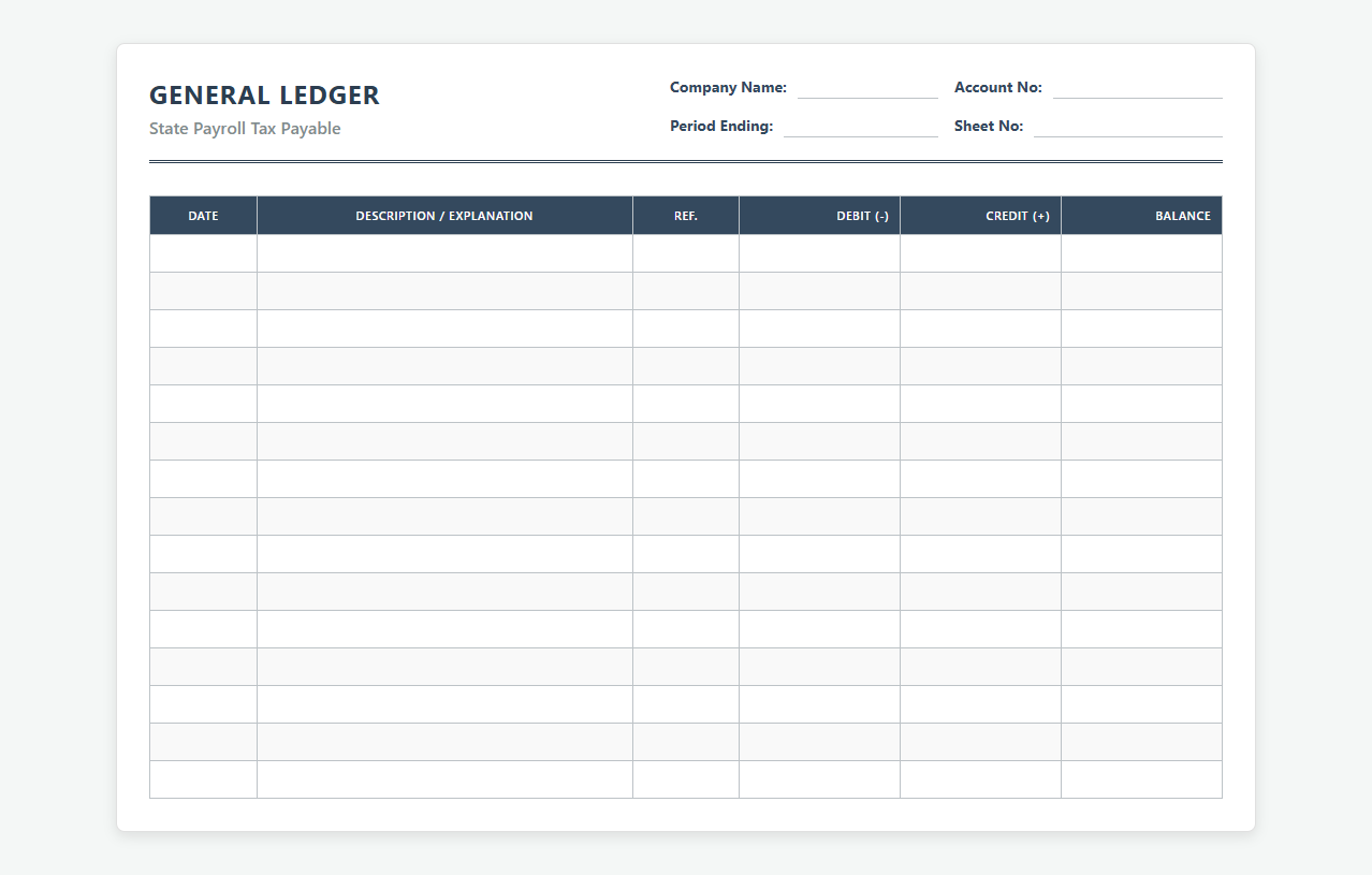State Payroll Tax Payable General Ledger