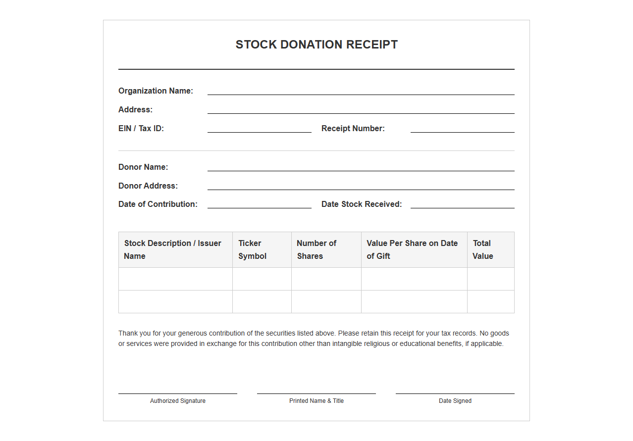 Stock Gift Receipt Template