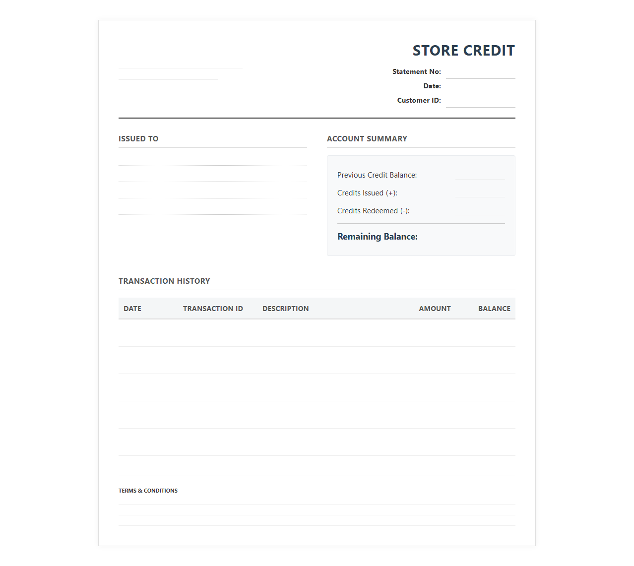 Store Credit Balance Statement Invoice