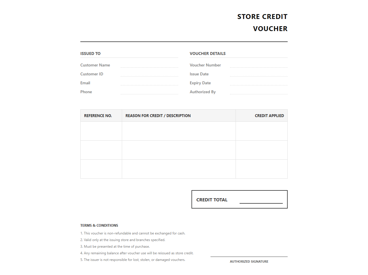 Store Credit Voucher Invoice Document