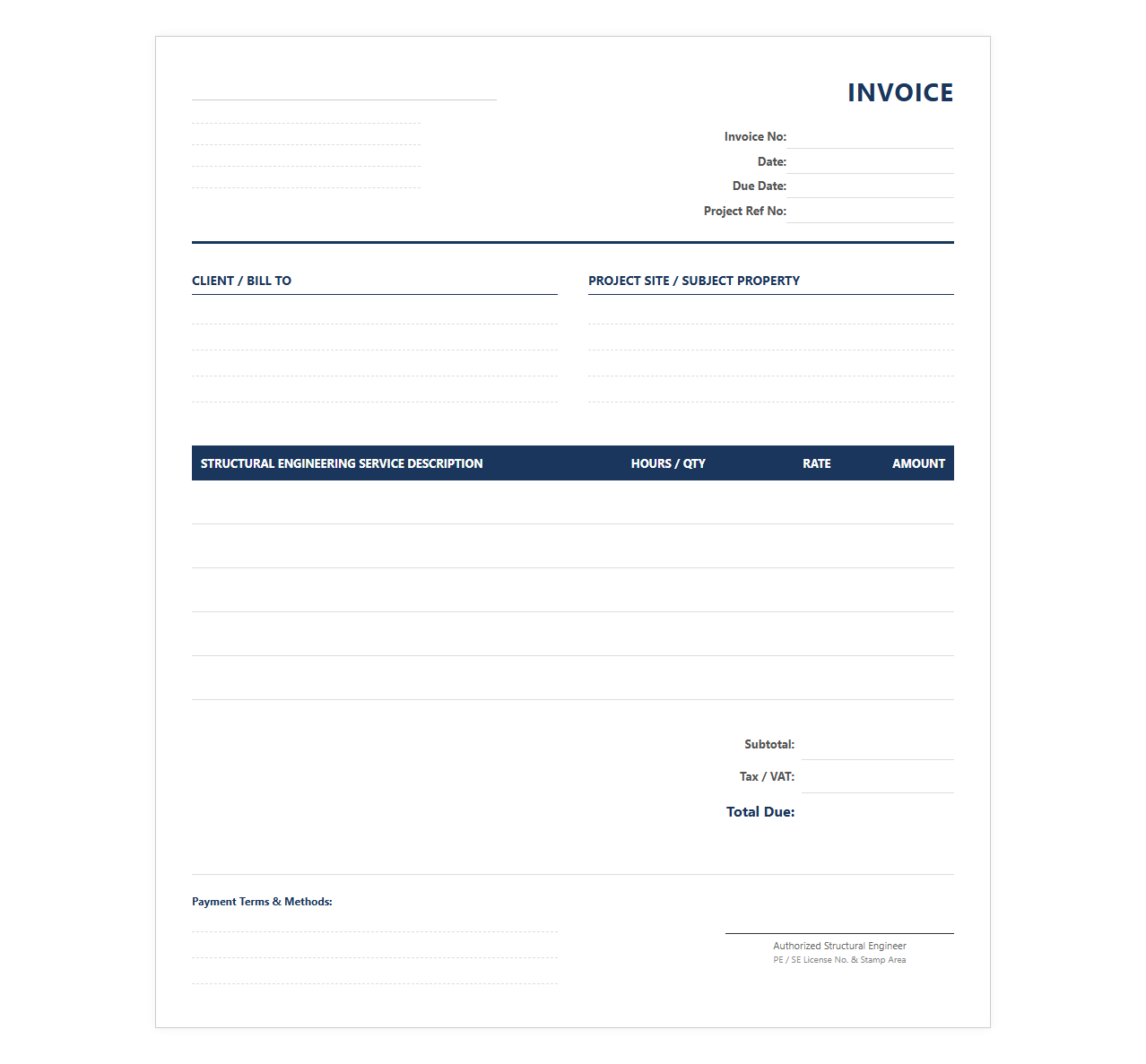 Structural Engineering Services Invoice Format