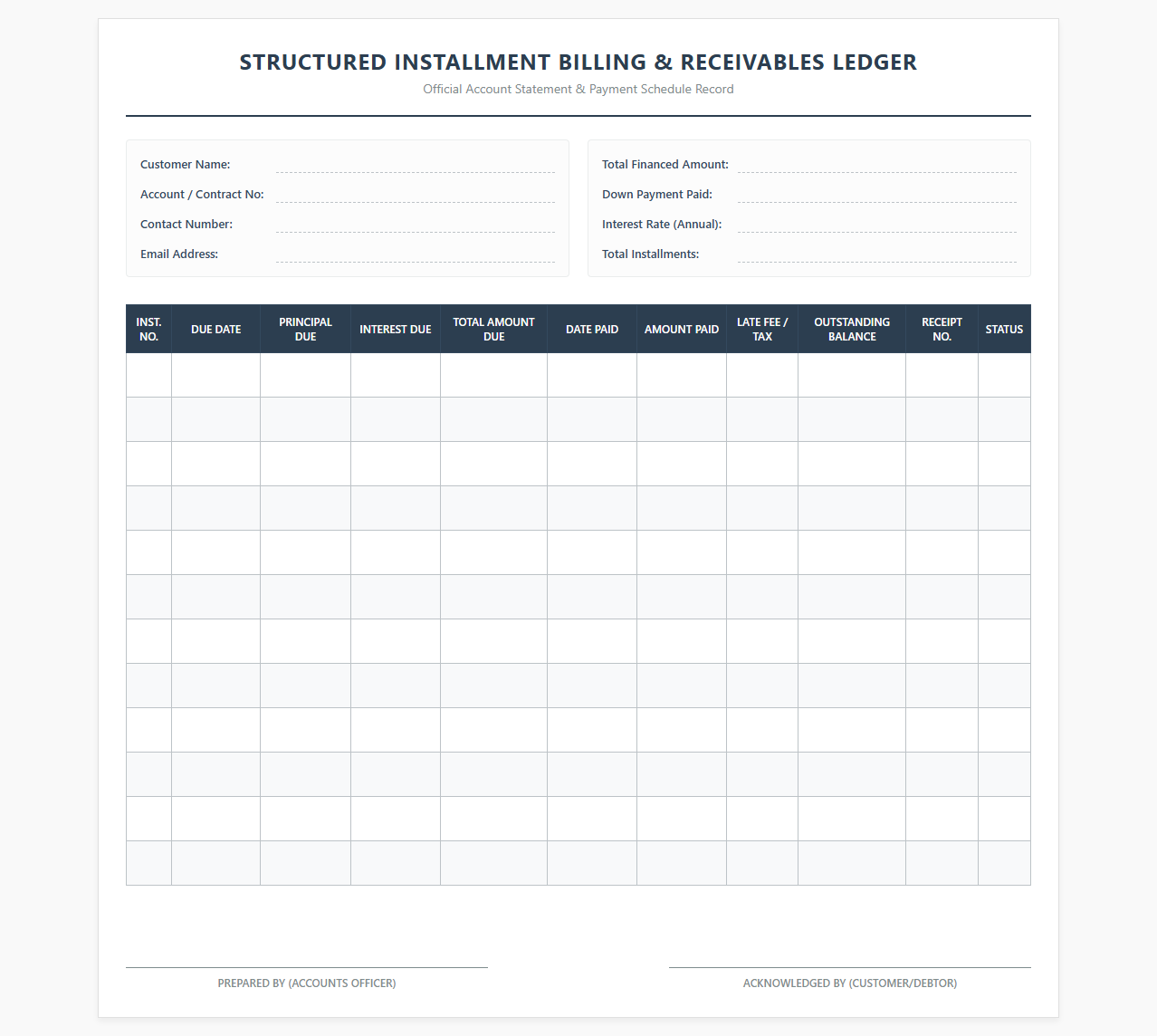 Structured Installment Billing and Receivables Ledger