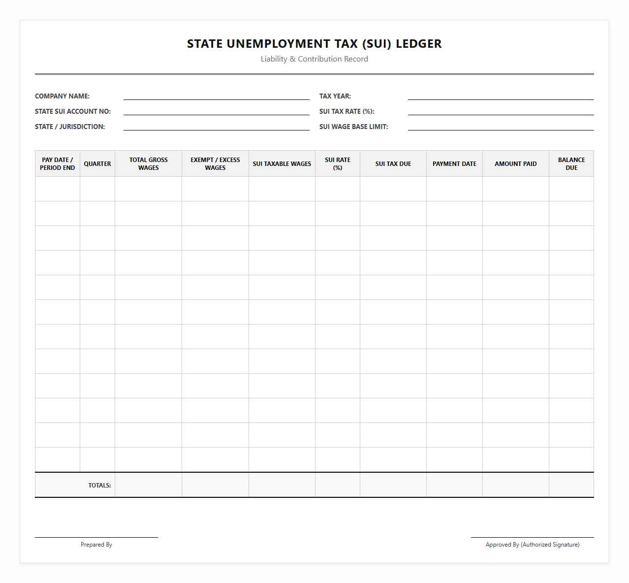 SUI Tax Liability Ledger Template