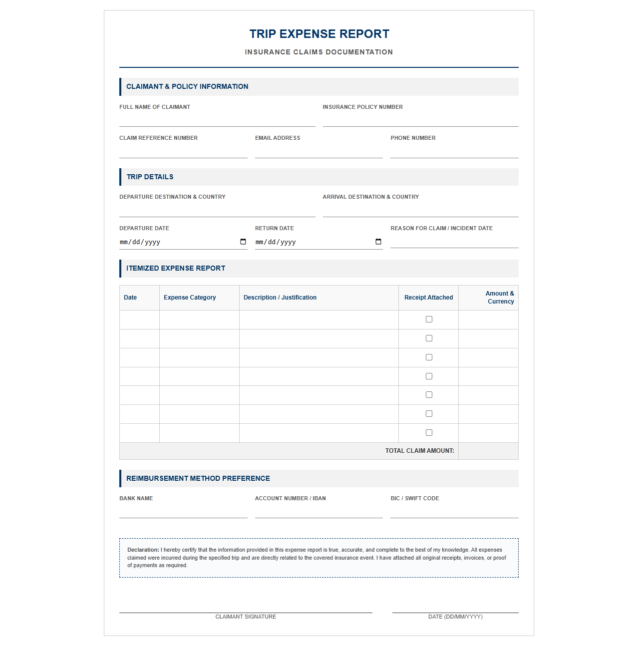Trip Expense Report for Insurance Claims