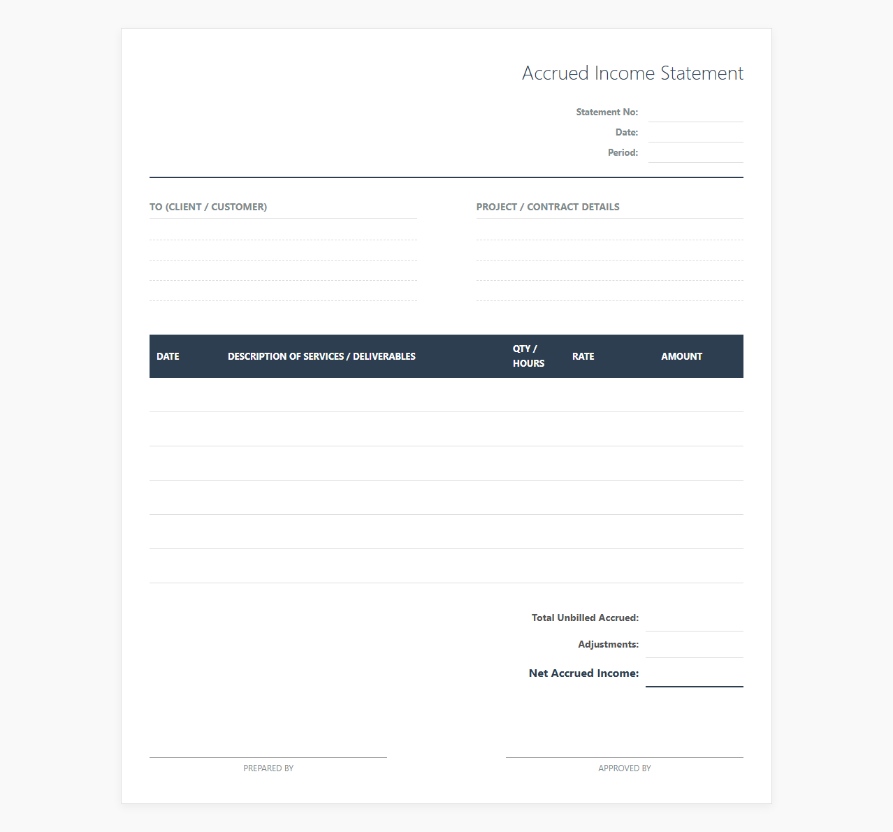 Unbilled Revenue Statement Template