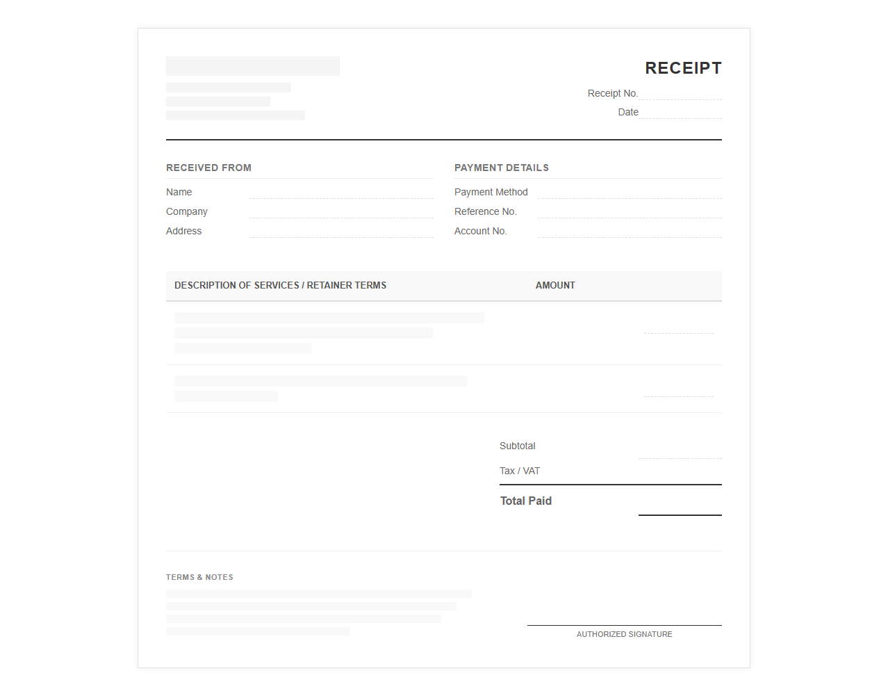 Upfront Retainer Payment Receipt