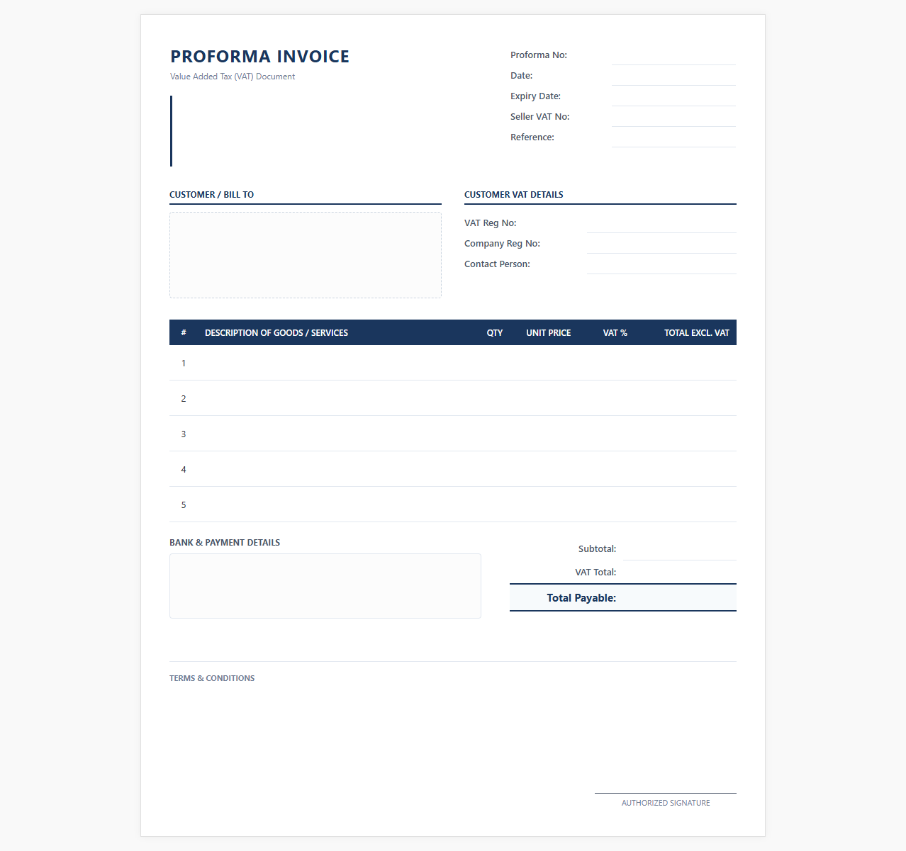 Value Added Tax Proforma Invoice Layout