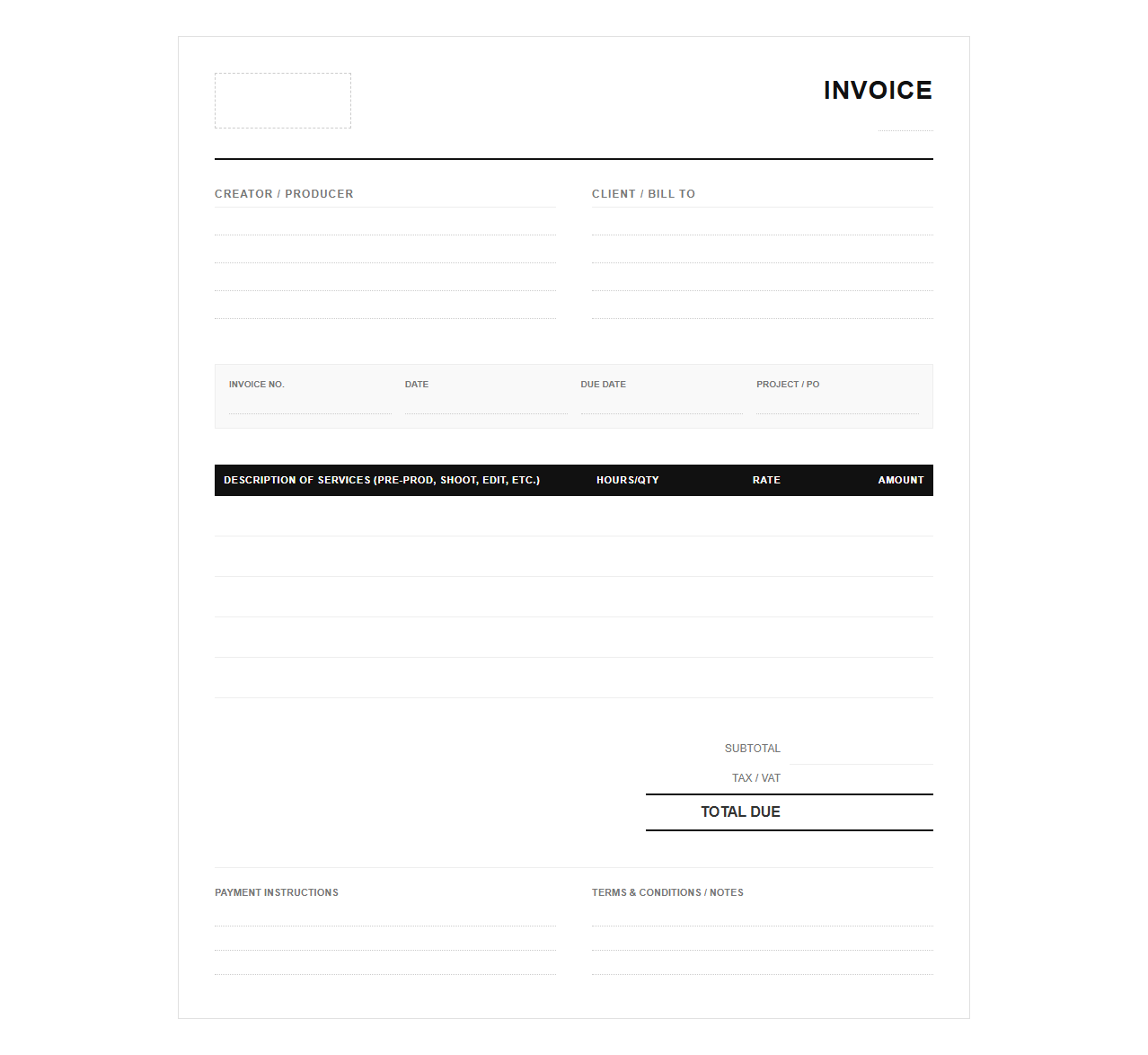 Video Production and Content Creation Invoice