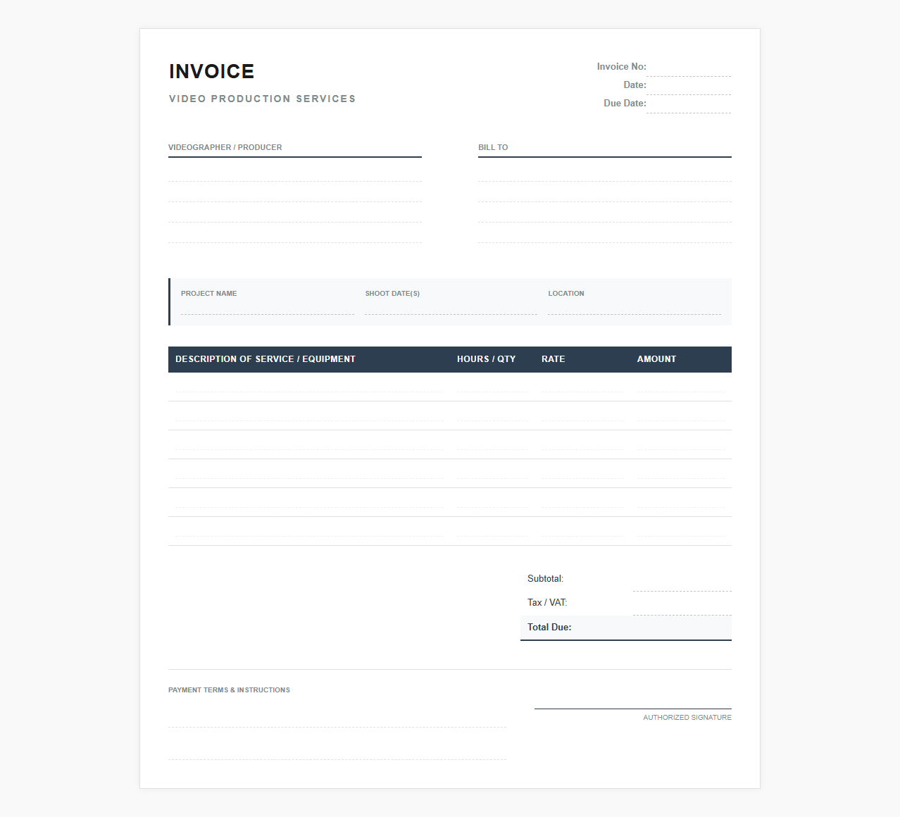 Video Production Invoice Template