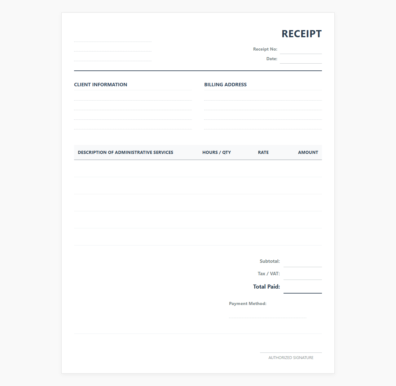 Virtual Assistant and Administrative Services Receipt