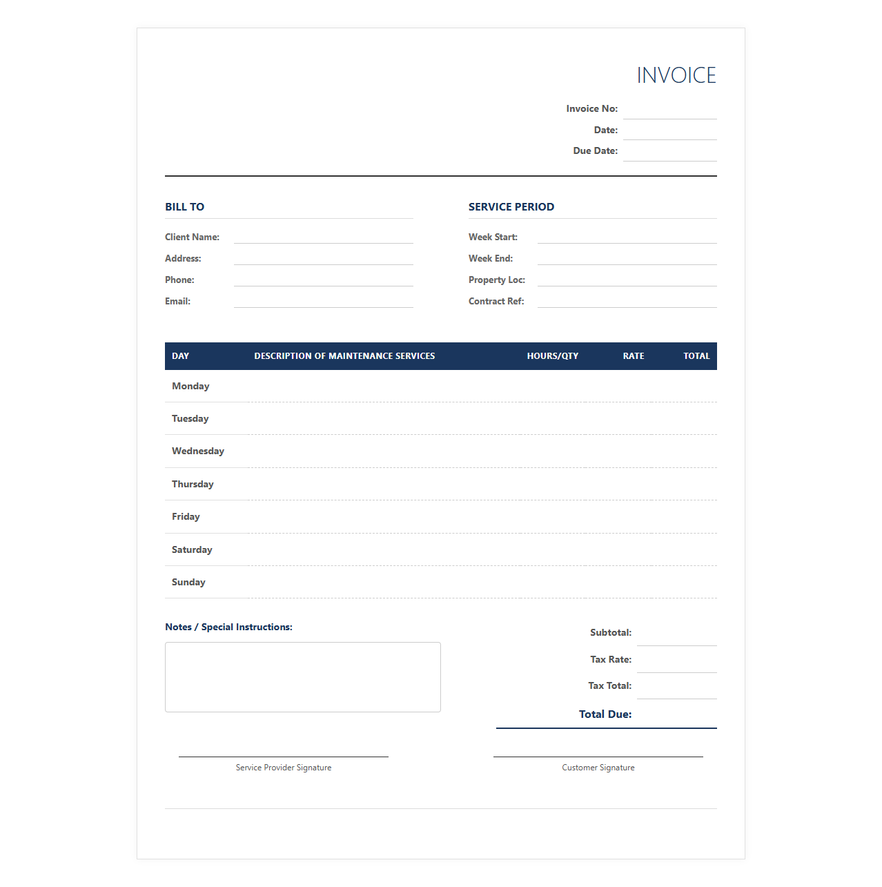 Weekly Maintenance Service Invoice Template
