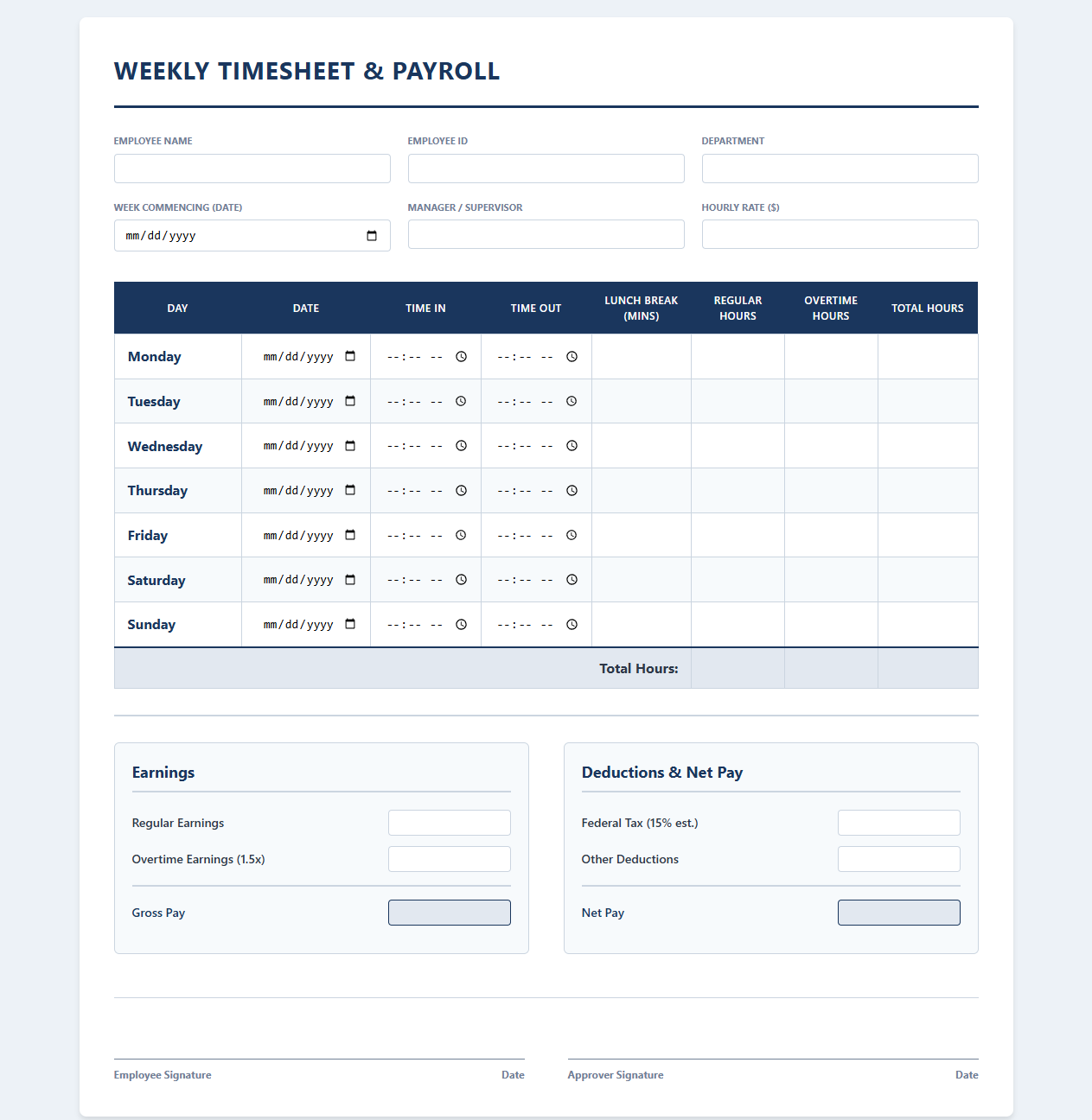 Weekly Payroll and Timesheet Calculator